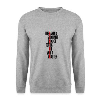 Rente Pension Geschenk Kollegen Abschied Rentner - Unisex Pullover - Weißgrau meliert - Vorne - Alina (178cm) & Michal (187cm)