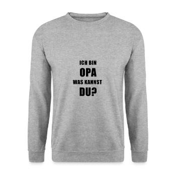 ICH BIN OPA GESCHENK - Unisex Pullover - Weißgrau meliert - Vorne - Alina (178cm) & Michal (187cm)
