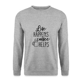 La vie arrive, le café aide - Sweat-shirt Unisexe - gris chiné - Devant - Alina (178cm) & Michal (187cm)