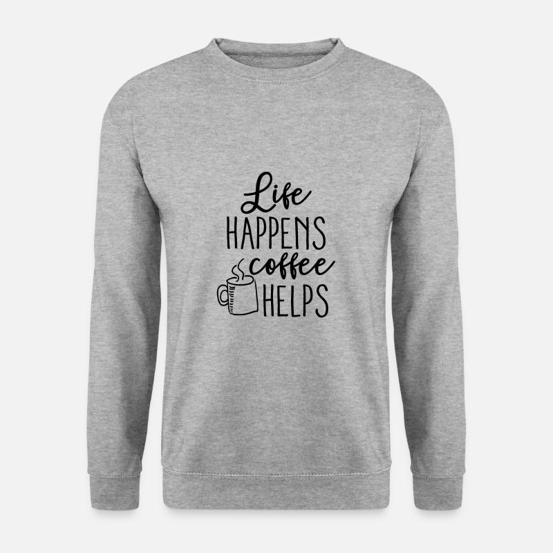 Life happens, Coffee helps - Unisex Pullover - Weißgrau meliert