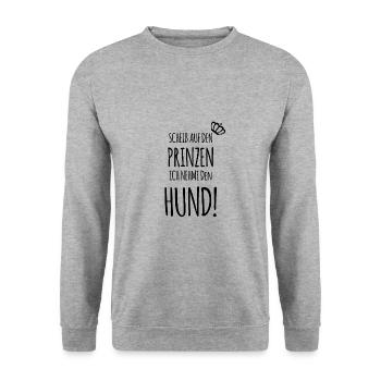 Scheiß auf den Prinzen, ich nehme den HUND! - Unisex Pullover - Weißgrau meliert - Vorne - Alina (178cm) & Michal (187cm)