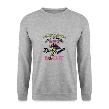 Lustiger Winzerin Spruch Reife Trauben Weinlese - Unisex Pullover - Weißgrau meliert - Vorne - Alina (178cm) & Michal (187cm)