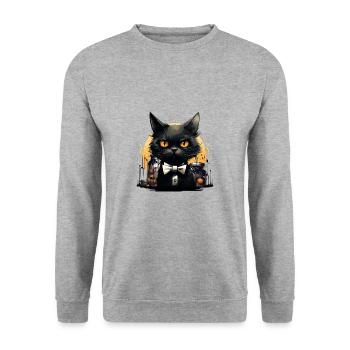 Halloween Katze gruselig - Unisex Pullover - Weißgrau meliert - Vorne - Alina (178cm) & Michal (187cm)