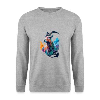 Steinbock ArtKlettern Bouldern Berge Bergsteiger - Unisex Pullover - Weißgrau meliert - Vorne - Alina (178cm) & Michal (187cm)