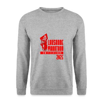 Lausanne Marathon - 2025 - Schweiz - Unisex Pullover - Weißgrau meliert - Vorne - Alina (178cm) & Michal (187cm)