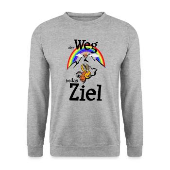 Der Weg ist das Ziel Wander Schnecke - Unisex Pullover - Weißgrau meliert - Vorne - Alina (178cm) & Michal (187cm)
