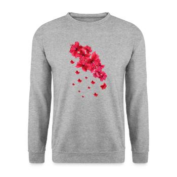 Hibiscus,Flower,Lotus,Blossom,Floral,Hibiscus Blossom - Unisex Sweatshirt - salt & pepper - Front - Alina (178cm) & Michal (187cm)