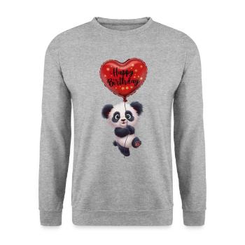 Happy birthday avec panda m et balloon coeur rouge - Sweat-shirt Unisexe - gris chiné - Devant - Alina (178cm) & Michal (187cm)