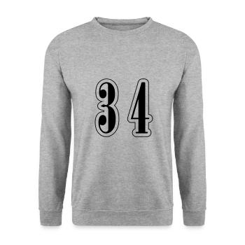 34 Zahl symbol - Unisex Pullover - Weißgrau meliert - Vorne - Alina (178cm) & Michal (187cm)
