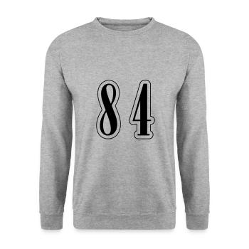 84 Zahl Symbol - Unisex Pullover - Weißgrau meliert - Vorne - Alina (178cm) & Michal (187cm)