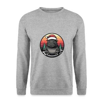 Nilpferd Weihnachten Christmas - Unisex Pullover - Weißgrau meliert - Vorne - Alina (178cm) & Michal (187cm)