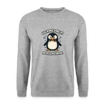 Ne me regarde pas sur ce ton Drôle de pingouin - Sweat-shirt Unisexe - gris chiné - Devant - Alina (178cm) & Michal (187cm)