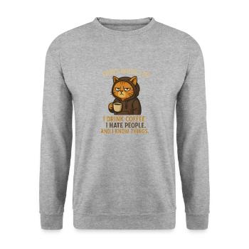 That's What I Do I Drink Coffee I Hate People - Unisex Pullover - Weißgrau meliert - Vorne - Alina (178cm) & Michal (187cm)