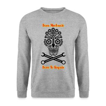 Born Mechanic Born To Repair Car Mechanic Car Love - Unisex Pullover - Weißgrau meliert - Vorne - Alina (178cm) & Michal (187cm)