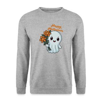 Happy Halloween Gespenst - Spooky Ghost - Unisex Pullover - Weißgrau meliert - Vorne - Alina (178cm) & Michal (187cm)
