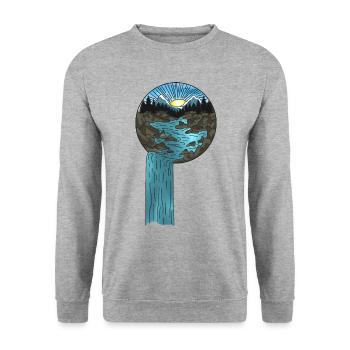 Berge Natur Sonnenuntergang Wasserfall - Unisex Pullover - Weißgrau meliert - Vorne - Alina (178cm) & Michal (187cm)