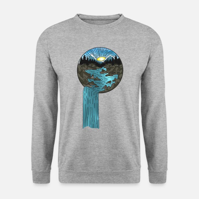 Berge Natur Sonnenuntergang Wasserfall - Unisex Pullover - Weißgrau meliert