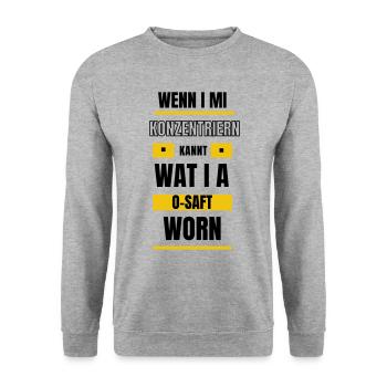 Konzentrieren... - bayerischer Spruch - Unisex Pullover - Weißgrau meliert - Vorne - Alina (178cm) & Michal (187cm)