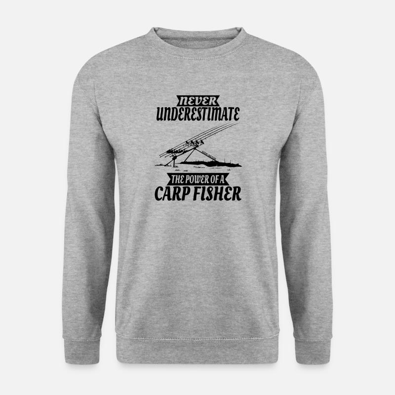 NEVER UNDERESTIMATE CARP FISHER by 36 Tactics - Unisex Sweatshirt - salt & pepper