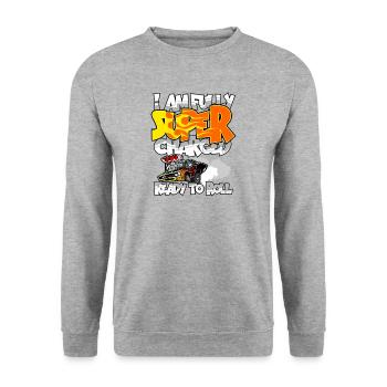 i am fully charged (on white) - Unisex Sweatshirt - salt & pepper - Front - Alina (178cm) & Michal (187cm)