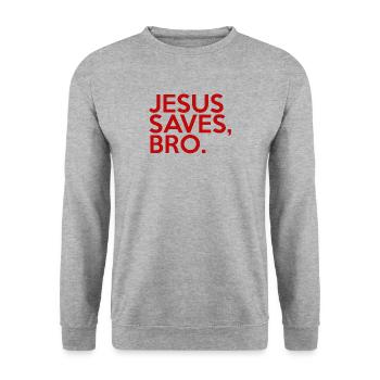 Jesus Saves Bro - Unisex Pullover - Weißgrau meliert - Vorne - Alina (178cm) & Michal (187cm)