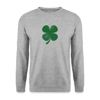 Distressed Green Vierblättriges Kleeblatt St. Patricks - Unisex Pullover - Weißgrau meliert - Vorne - Alina (178cm) & Michal (187cm)