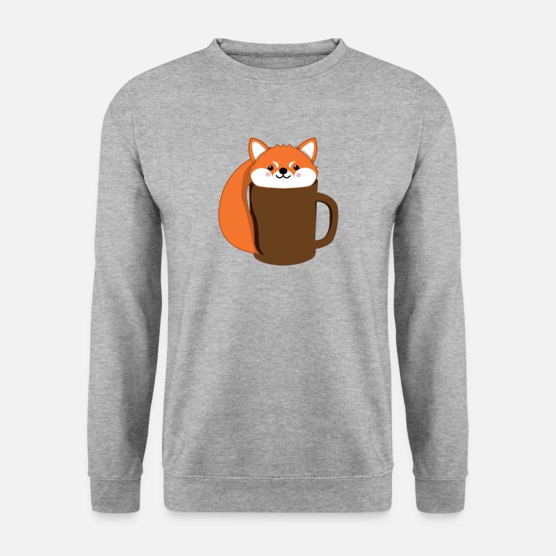 Fuchs - Kaffee - Tase - Comicstyle - Geschenk - Unisex Pullover - Weißgrau meliert