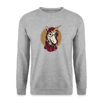 Lustig Hipster Pferd - Unisex Pullover - Weißgrau meliert - Vorne - Alina (178cm) & Michal (187cm)