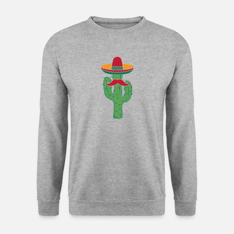 Kaktus mit Sombrero-Schnurrbart-lustigem Cinco De Mayo - Unisex Pullover - Weißgrau meliert
