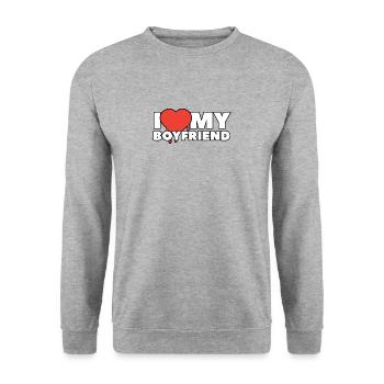 i love my boyfriend - Unisex Pullover - Weißgrau meliert - Vorne - Alina (178cm) & Michal (187cm)