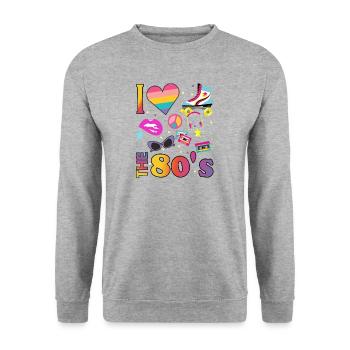 J'adore les années quatre-vingts années 80 Pop Art - Sweat-shirt Unisexe - gris chiné - Devant - Alina (178cm) & Michal (187cm)
