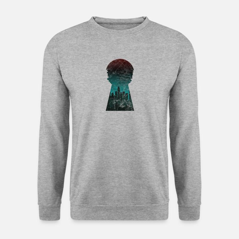 Geschenk Silhouette Stadt Skyline Schlüsselloch - Unisex Pullover - Weißgrau meliert