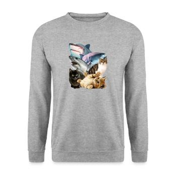 Chats et requins Images T-Shirt - Graphique cool - Sweat-shirt Unisexe - gris chiné - Devant - Alina (178cm) & Michal (187cm)
