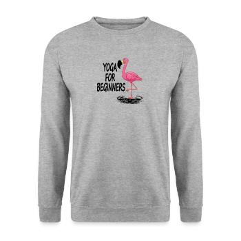 Funny Flamingo Yoga for Beginners Beach T-Shirt - Unisex Pullover - Weißgrau meliert - Vorne - Alina (178cm) & Michal (187cm)