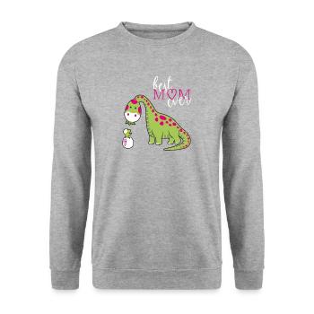 Dino Mutter Muttertag T-Shirt Mutter Tag Tee - Unisex Pullover - Weißgrau meliert - Vorne - Alina (178cm) & Michal (187cm)