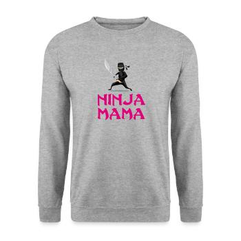 Ninja Mama Mutter Mutti T-Shirt Mutterag Geburtsta - Unisex Pullover - Weißgrau meliert - Vorne - Alina (178cm) & Michal (187cm)