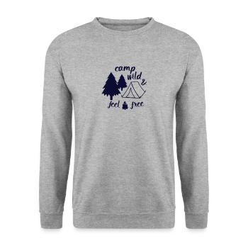 Camping Campfire Tshirt vintage bleu - Sweat-shirt Unisexe - gris chiné - Devant - Alina (178cm) & Michal (187cm)