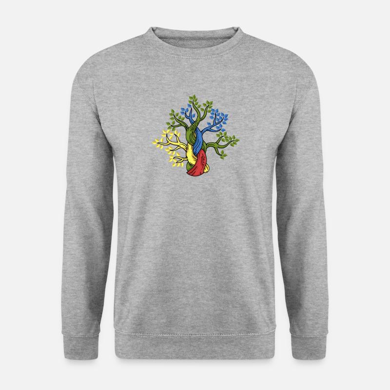 Baum Eiche Wald Naturliebhaber Äste Geschenk - Unisex Pullover - Weißgrau meliert