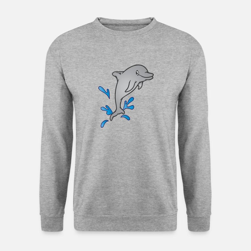 Delfin dolphin springt aus dem Wasser - Unisex Pullover - Weißgrau meliert