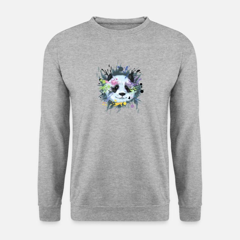 Panda Kopf Wasserfarbe Splatter Art - Unisex Pullover - Weißgrau meliert
