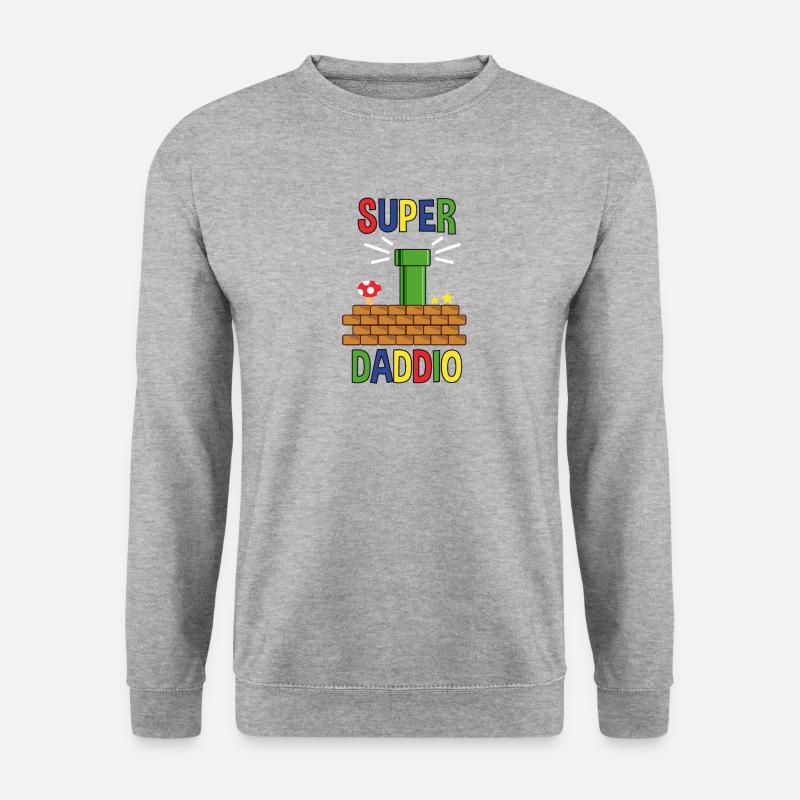 Super Daddio Vater Vatertag Papa Zocker Gamer - Unisex Pullover - Weißgrau meliert