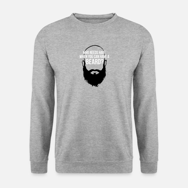 Glatze Wer braucht schon Haare mit coolem Bart - Unisex Pullover - Weißgrau meliert