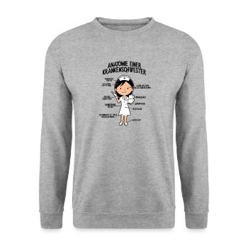 Krankenpflegerin Krankenschwester-Anatom Geschenk - Unisex Pullover - Weißgrau meliert - Vorne - Alina (178cm) & Michal (187cm)