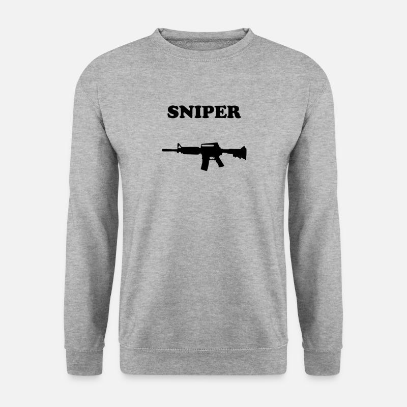 Sniper Scharfschütze Gewehr - Unisex Pullover - Weißgrau meliert