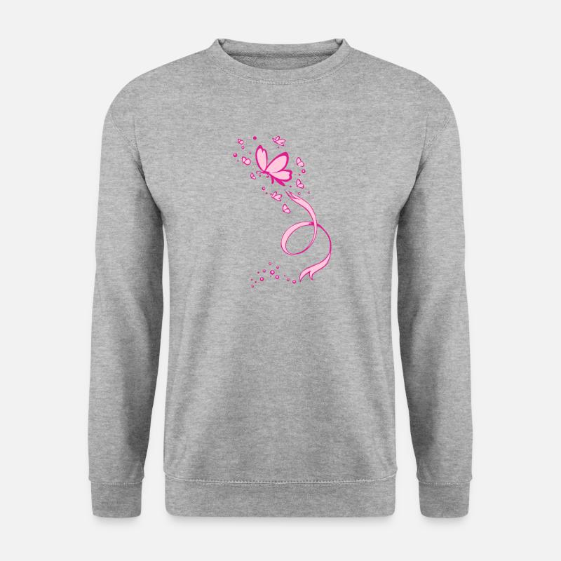 Rosa Schmetterlings-Band-Brustkrebs-Bewusstsein - Unisex Pullover - Weißgrau meliert