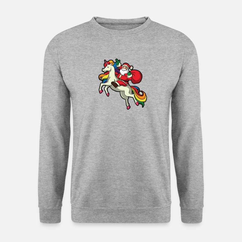 Lustig Weihnachtsmann Einhorn Weihnachten Geschenk - Unisex Pullover - Weißgrau meliert