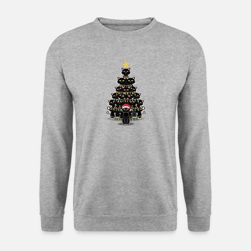 Schwarze Katzen Weihnachtsbaum Katze Christmas - Unisex Pullover - Weißgrau meliert
