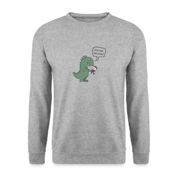 Kann man das essen? - Dino - Unisex Pullover - Weißgrau meliert - Vorne - Alina (178cm) & Michal (187cm)