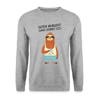 Guten Morgen? Ganz Dünnes Eis! Faultier Mit Kaffee - Unisex Pullover - Weißgrau meliert - Vorne - Alina (178cm) & Michal (187cm)
