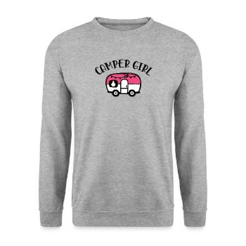Camping Wohnwagen Campen Camper Girl - Unisex Pullover - Weißgrau meliert - Vorne - Alina (178cm) & Michal (187cm)